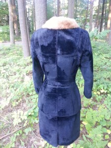ST1-Black Asymetrical Zip Front Jacket with Removable Fur Collar and Straight Skirt Back View-Custom Design, call for pricing