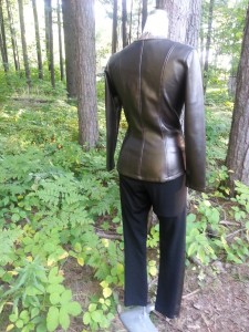 L4 & L3-Brown Faux Leather Zip Front Jacket and Straight Leg Pants Back View