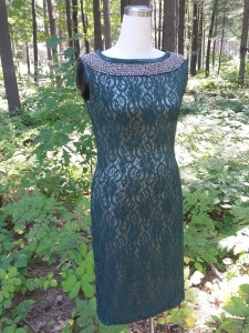 D4-Hunter Green Lace Sheath Front-Custom Design, call for pricing