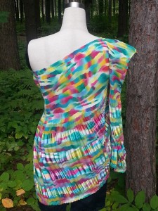 T14-Rainbow One Shoulder Tunic Close Up Back View