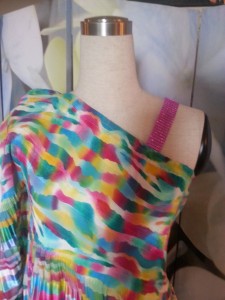 T14-Rainbow One Shoulder Tunic With Detachable Bling Strap Front View Close Up